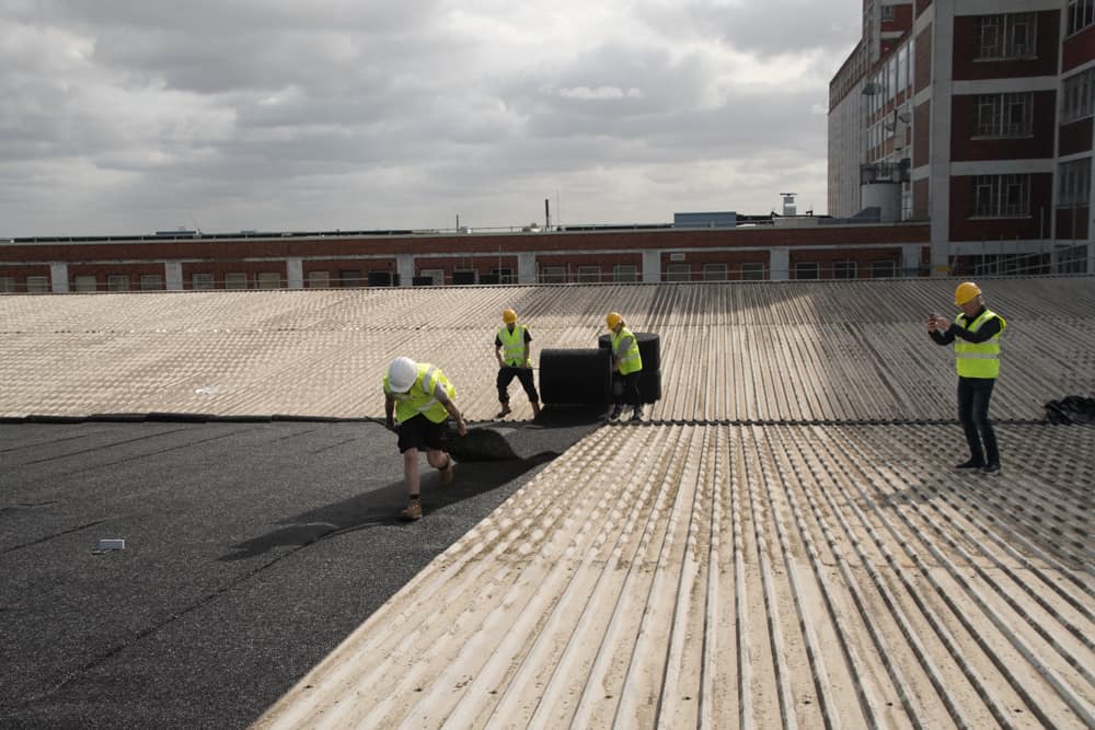 The Monster Roof installation of Silent Roof Matting Material
